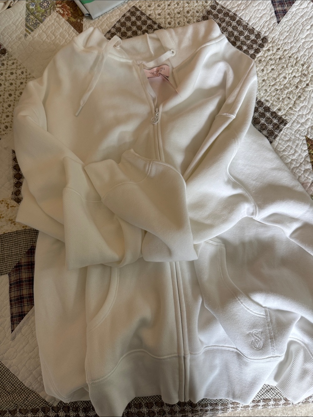 Victoria's Secret White Zip-Up Hoodie Jacket